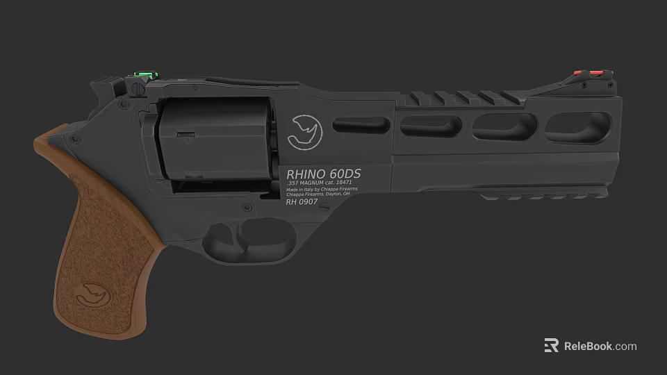 Rhino 60DS Revolver With Wooden Grip Black Frame And Red Green Sights 3d model 