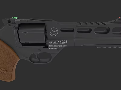 Rhino 60DS Revolver With Wooden Grip Black Frame And Red Green Sights 3d model