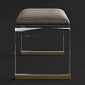 Modern Upholstered Stool With Sleek Chrome Frame And Gray Padded Seat Gold Accents
