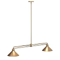 Modern Brass Conical Pendant Lights With Hanging Metal Rods And Multiple Shades