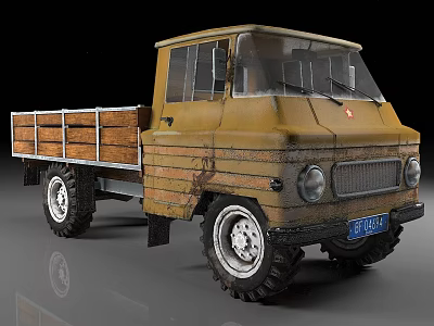 Vintage Yellowish Brown Truck Featuring Wooden Cargo Bed Large Tires and Classic Design 3d model