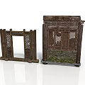 Traditional Wooden Door Frames With Carved Lattice And Dark Brown Vintage Worn Design