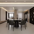 Modern Living and Dining Room Interior Design With TV Bookshelf Sofa Dining Table And Chairs