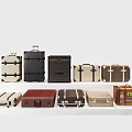 Various Style Suitcases in Different Colors Displayed on White Platform 3d model