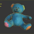 Blue Plush Teddy Bear With Colorful Ears And Paws In Sitting Pose 3d model