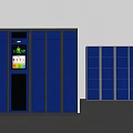 Modern Blue Metal Storage Lockers With Multiple Compartments And Digital Screens