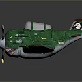 Vintage Green Fighter Airplane Model With Shark Mouth Paint And Star Emblems