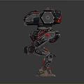 Futuristic Robot Character And Mechanical Creature With Red Black Transparent Armor