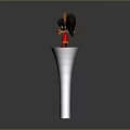 Cartoon Woman in Red Outfit With Golden Crown Standing on Top of Tall Silver Pillar
