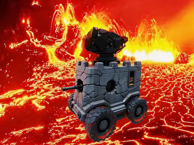 Gray Stone Like Volcanic Rover With Black Top Device On Lava Field 3d model