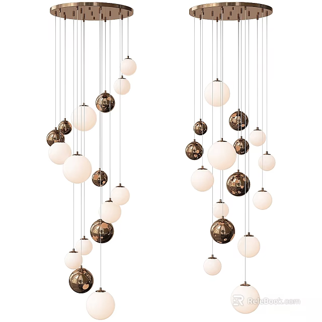 Modern Spherical Pendant Lights Hanging with White and Brass Balls for Contemporary Interior Decor 3d model 
