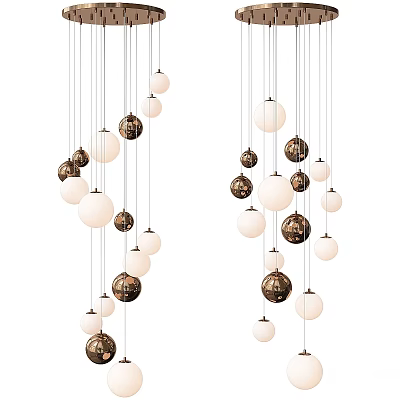 Modern Spherical Pendant Lights Hanging with White and Brass Balls for Contemporary Interior Decor 3d model