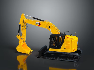 Yellow Construction Excavator With Tracked Undercarriage And Front Loader Bucket 3d model