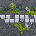 Beautiful Garden Flowers And Plants Along Stone Pathway With Rocks Trees And Lanterns