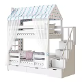 Kids Bunk Bed With Canopy Design Stairs Storage Drawers And Decorative Pillows
