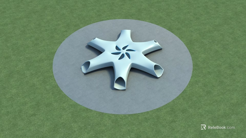 Star Shaped Commercial Complex Design On Gray Platform With Green Lawn 3d model 