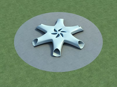 Star Shaped Commercial Complex Design On Gray Platform With Green Lawn 3d model