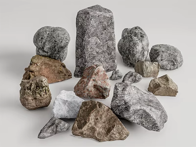 Natural Stones And Wooden Elements With Various Sizes And Textures 3d model