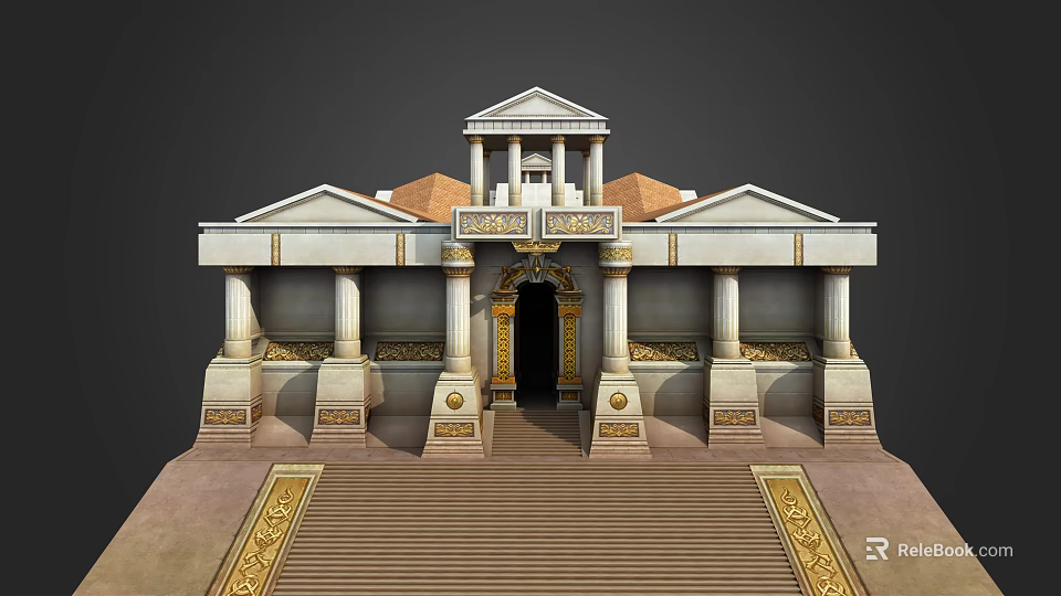 Classical European Architecture Design With Columns Steps And Ornate Golden Details 3d model 