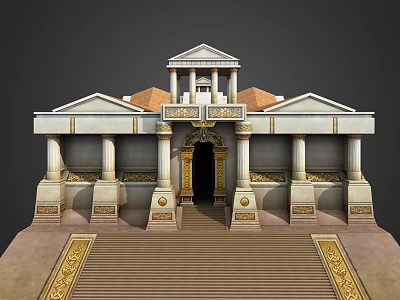 Classical European Architecture Design With Columns Steps And Ornate Golden Details 3d model