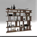 Wooden Multi Tiered Decorative Display Cabinet With Vases Books And Decorative Items