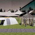 Different Styles of Tents in Scenic Outdoor Campground Under Starry Night With Trees