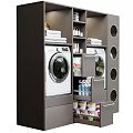 Modern Bathroom Cabinet Rack With Washing Machine Compartment Drawers And Toiletries Storage