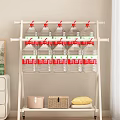 Freestanding Clothes Rack with Hanging Warm Tone Clothing Storage Boxes and Pillow for Home Organization