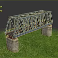 Blue Steel Frame Bridge With Concrete Piers On Green Grass Field