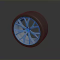 Black Rubber Tire With Silver Alloy Wheel And Reflective Rim Design
