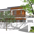 Modern Single Family House With Wooden Siding Stone Wall Balcony Glass Doors And Green Trees
