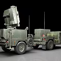 Military Weapon System Mounted On Green Humvee Vehicle Towing Radar Equipment Unit