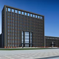 Modern Office Building Exterior Design With Glass Curtain Wall Dark Facade And Front Plaza