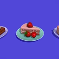 Assorted Fresh Cake Slices With Strawberries Cherry And Cream On Purple Background