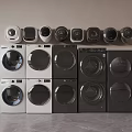 Various Front Loading Washing Machines In White And Black With Round Doors 3d model