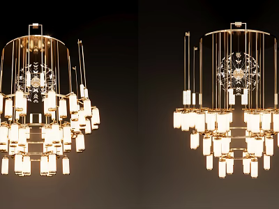 Modern Elegant Chandelier With Gold Frame Crystal Decor And Multi Layer Hanging Lights 3d model