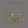 Elegant Golden Chandelier With Crystal Decorations And Candle Shaped Bulbs On Grey Wall