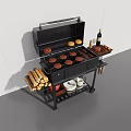Outdoor Portable Grill with Firewood Wine Bottle Spices on Side Shelf and Storage Bag