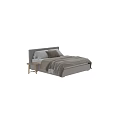 Modern Minimalist Upholstered Double Bed With Cozy Neutral Bedding And Natural Wooden Round Side Table
