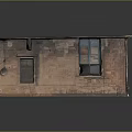 Weathered Brick Building With Small Door Wooden Window Sloped Roof And Satellite Dish On Wall
