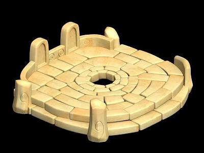 Stone And Wood Circular Platform With Arch Decorations And Central Hole 3d model