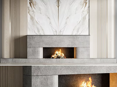 Contemporary Marble Fireplace Design With Burning Flames And Sleek Modern Surround 3d model