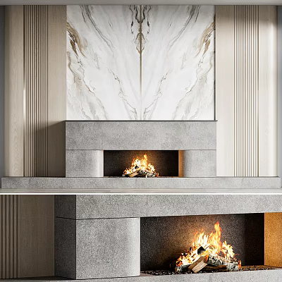 Contemporary Marble Fireplace Design With Burning Flames And Sleek Modern Surround 3d model