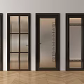 Modern Hinged Doors With Various Glass Designs And Dark Decorative Frames 3d model