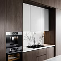 Modern Kitchen Interior With Dark Wood Cabinets And Marble Countertop