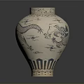 Carved Ceramic Vase With Intricate Dragon Patterns And Decorative Designs 3d model