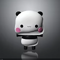 Cute Cartoon Panda Character With White Body Black Ears Pink Cheeks Chibi Style