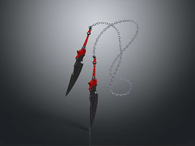 Twin Daggers With Red Accents Black Blades And Chain Weapon Design 3d model
