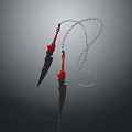Twin Daggers With Red Accents Black Blades And Chain Weapon Design
