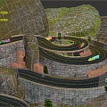Winding Mountainous Terrain With Multi Layered Roads Stone Walls Rocky Cliffs And Green Trees